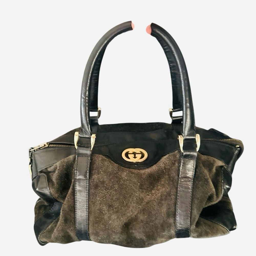 Gucci Black and olive green Leather and suede Boston Handbag - Picture 12 of 13